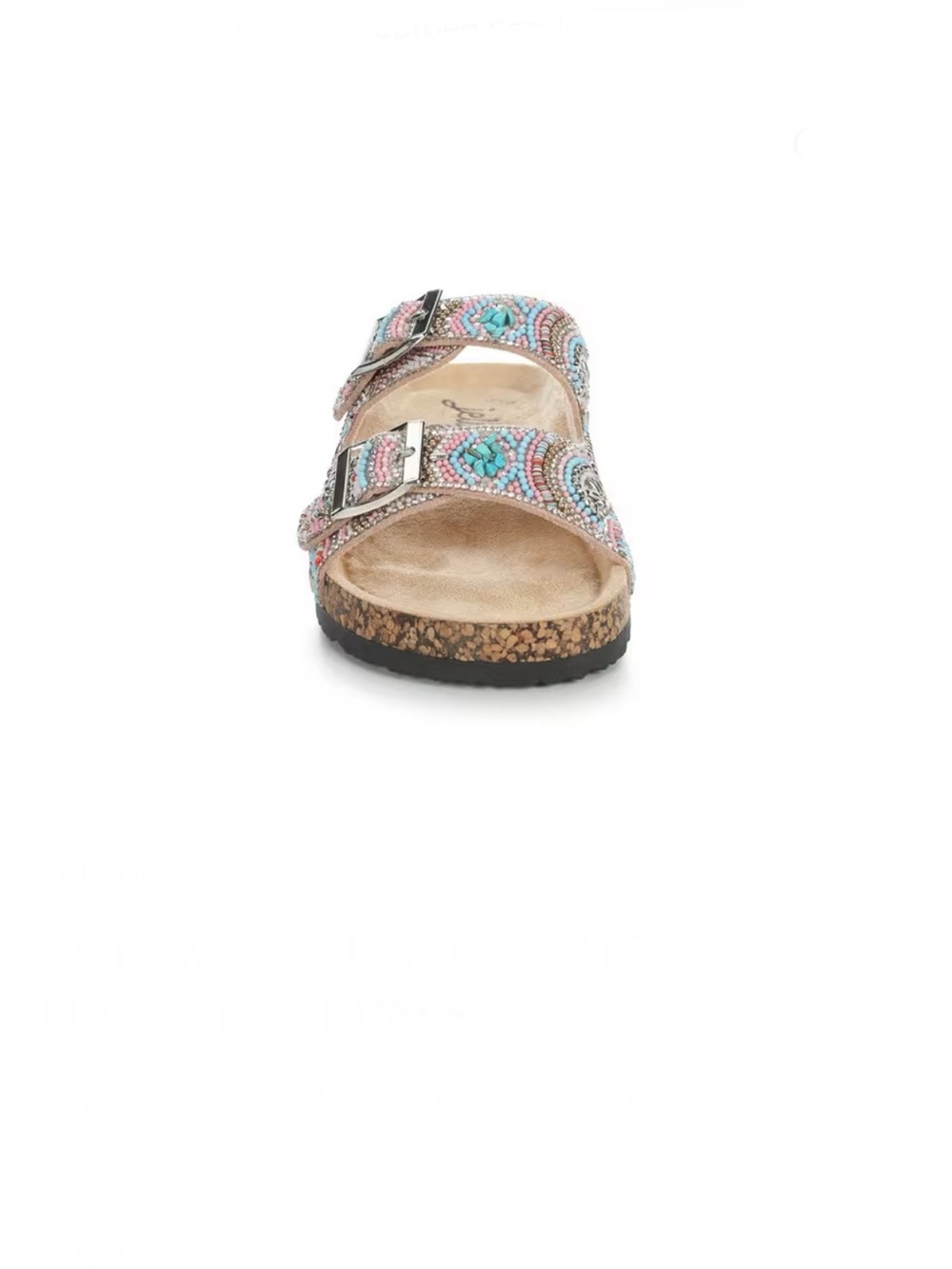 Jellypop Beaded Two-Buckle Slide Sandals in Pink, Turquoise, Silver - Picture 4 of 7